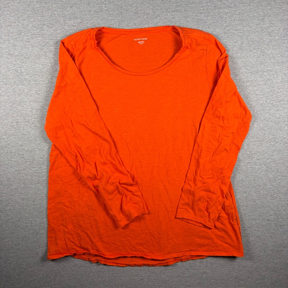 Eileen Fisher XL Orange Long Sleeve Organic Cotton Slub Knit Top Minimalist